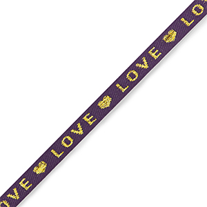 Nastro con testo "love" viola-oro