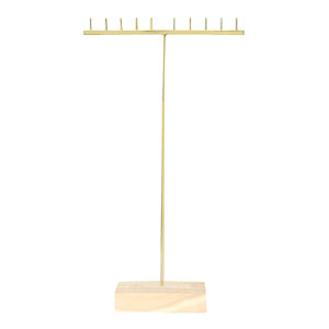 Espositore per bigiotteria a 'T' con supporto in legno per collane naturale-oro