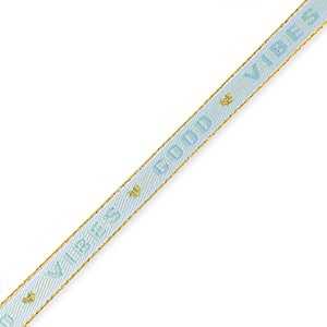 Nastro con testo "good vibes" blu ghiaccio-oro