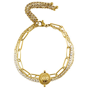 Bracciali in acciaio inossidabile triplo giro & strass oro