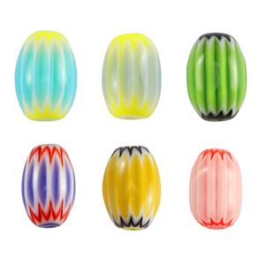 Perline Millefiori tubo multicolore verde-giallo