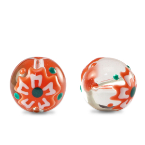 Perline di vetro dipinte a mano fiore trasparente-rosso bianco