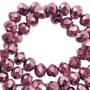 Perline sfaccettate 3x2mm rondella rosa magenta-effeto perlato