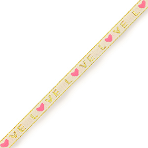 Nastro con testo "love" rosa pallido-oro