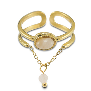 Anelli in acciaio inossidabile con pietra naturale oro-biancastro-bianco