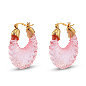 Orecchini resina alla ovale oro-trasparente rosa