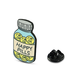 Pins "Happy pills" champagne-giallo-blu