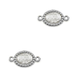 Distanziatore in acciaio inossidabile zircone ovale argento-trasparente