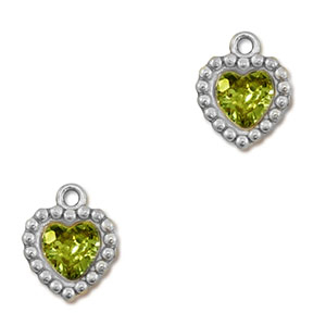 Ciondoli in acciaio inossidabile zircone cuore argento-verde lime