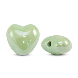 Perline di ceramica greca DQ cuore verde chiaro