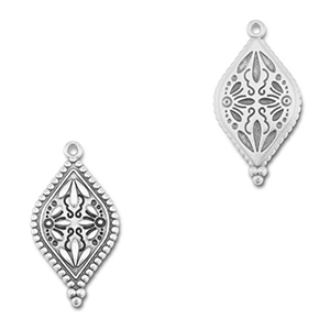 Ciondoli di metallo DQ ovale con fiore argento antico (privo di nichel)