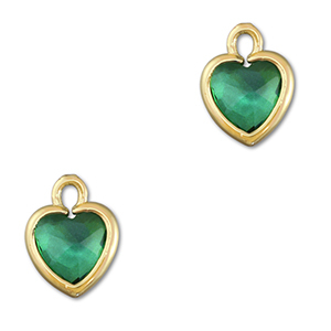Pendenti di vetro Crystal Glass cuore verde smeraldo-oro