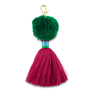 Portachiavi pompon con nappe verde-magenta-blu