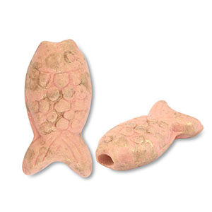 Perline di ceramica greca DQ pesce rosa-oro