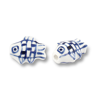 Perline di ceramica pesce bianco-blu Delft