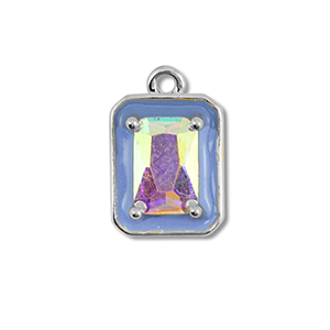 Metallo TQ in ottone ciondolo rettangolo argento-blu-rivestimento AB