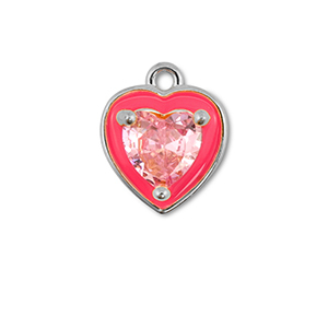 Metallo TQ in ottone ciondolo cuore argento-neon rosa-rosa chiaro