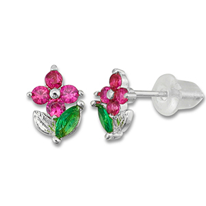 Metallo TQ in ottone orecchini fiore argento-rosa scuro-verde