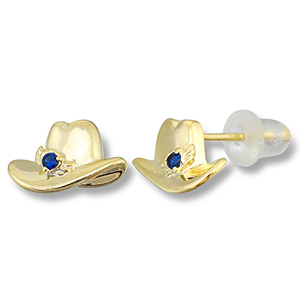 Metallo TQ in ottone orecchini cappello da cowboy oro-blu scuro