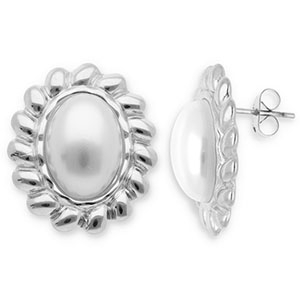 Orecchini in acciaio inossidabil ovale argento-bianco