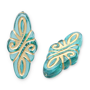 Perline in acrilico rombo arabesco blu ottanio-oro