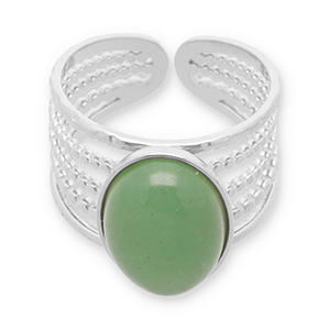 Anelli in acciaio inossidabile con pietra naturale argento-verde jade