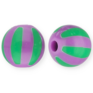 Perline in acrilico 12 mm con strisce viola-verde