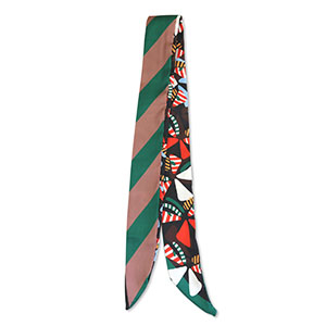 Bandana foulard fiori / linee oblique oro-rosso-verde-marrone