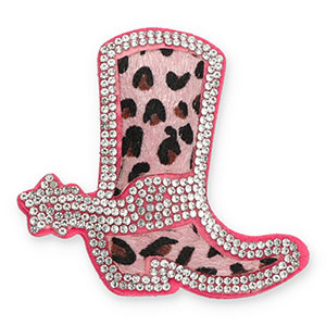 Ciondoli accattivanti con strass stivale da cowboy con stampa leopardo cristallo-rosa vintage-rosa scuro