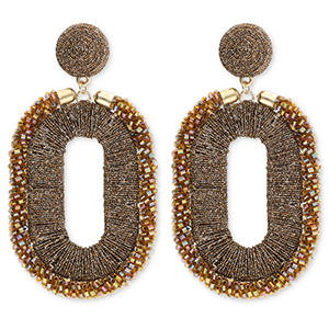 Orecchini alla moda con perline di vetro ovale marrone dorato-rivestimento AB