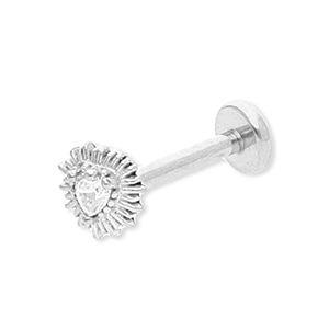 Piercing all'orecchio in acciaio inossidabile cuore con strass argento-cristallo