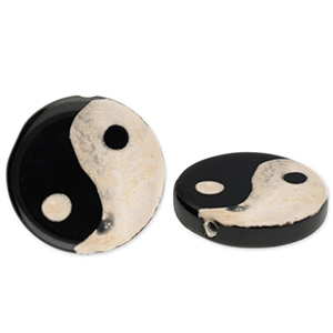 Perline di pietra naturale Calcedonio Yin & Yang nero-beige sabbia