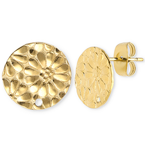 Componenti in acciaio inossidabile orecchini tonda con fiore con anellino oro