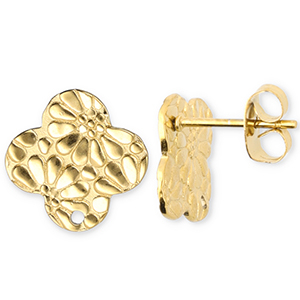 Componenti in acciaio inossidabile orecchini quadrifoglio con fiore con anellino oro