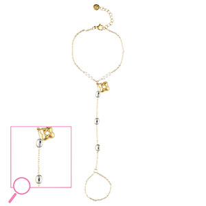 Bracciale baciamano in acciaio inossidabile fiore oro-cristallo-bianco