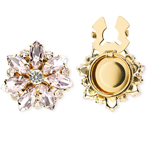 Metallo TQ in ottone copri bottoni fiore oro-rosa chiaro-cristallo