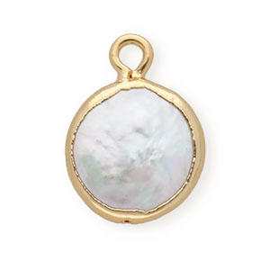 BQ Perle di acqua dolce ciondolo rotondo oro-bianco naturale