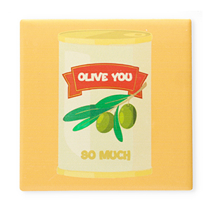 BY31&reg; Piastrella decorativa con scritta "Olive you so much" giallo-verde-rosso-biancastro