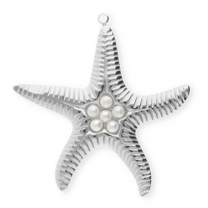 Ciondoli in acciaio inossidabile stella marina con imitazione di perle argento-bianco
