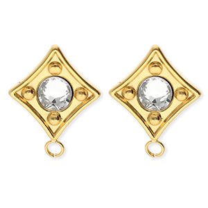 BY31&reg; Componenti in acciaio inossidabile orecchini rombo con cristallo con anellino oro-cristal