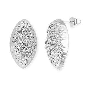 Componenti in acciaio inossidabile orecchini ovale con fiori con anellino argento