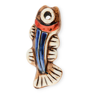 Pendente di ceramica pesce marrone-bianco-blu scuro-rosso