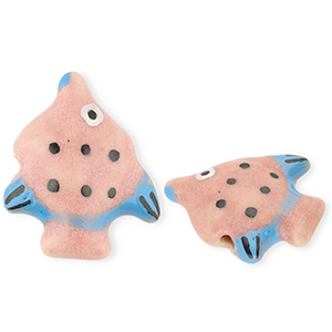 Perline di ceramica pesce rosa vintage-blu-nero
