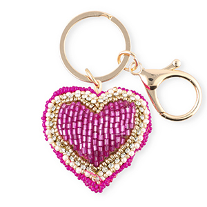 Portachiavi cuore oro-fucsia-bianco