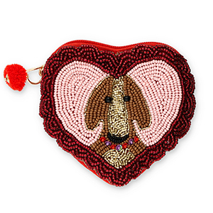 Portafogli piccoli cuore con cane oro-rosso rivestimento argentato-rosa chiaro-marrone