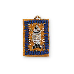 Ciondoli in tessuto fatti a mano pesce marrone-blu scuro-argento-oro