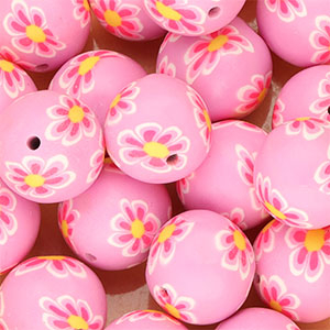 Perline di silicone 18mm tonda con fiori dipinti a mano viola orchidea-rosa neon-giallo