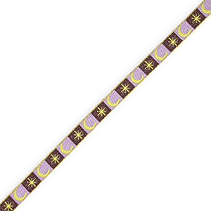 BY31&reg; Nastro con testo luna e stella marrone scuro-viola lavanda-giallo lime-oro