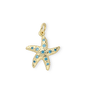 Metallo TQ in ottone ciondolo stella marina con strass oro-blu