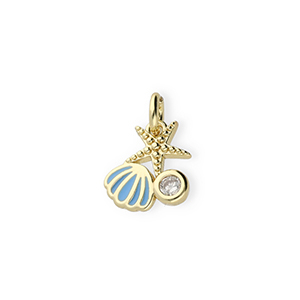Metallo TQ in ottone ciondolo vita marina con strass oro-blu-trasparente
